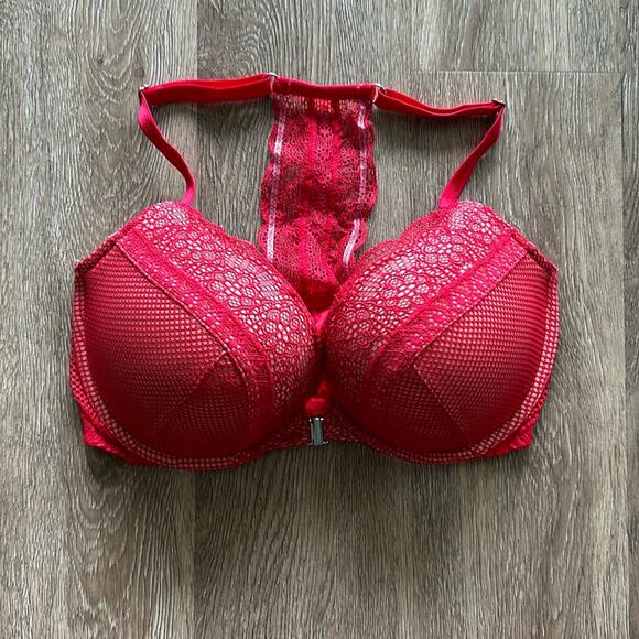 Victoria's Secret Very Sexy Red Lace Push Up Bra 34DD - Picture 1 of 6